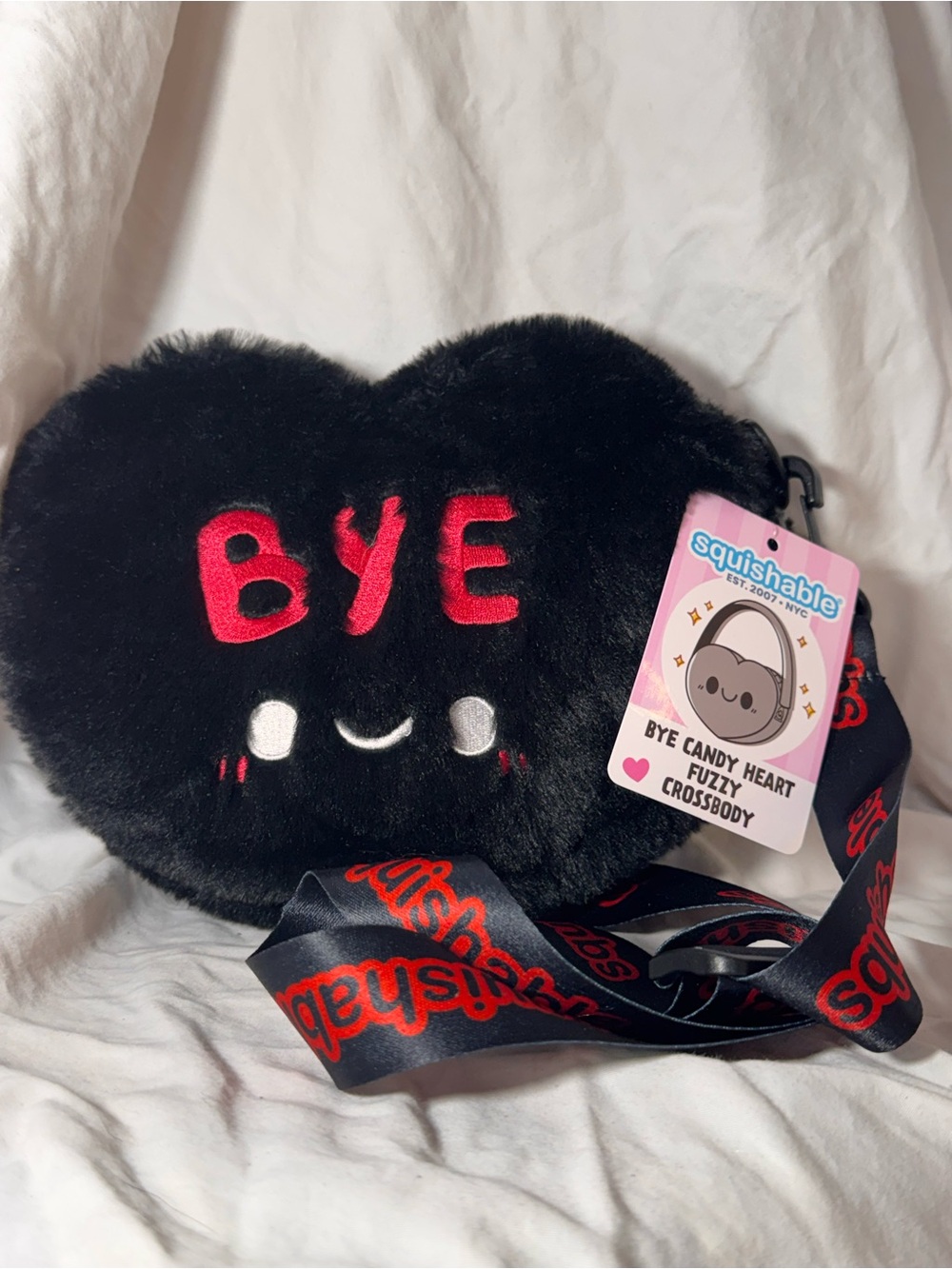 Squishable BYE Candy Heart Fuzzy Crossbody